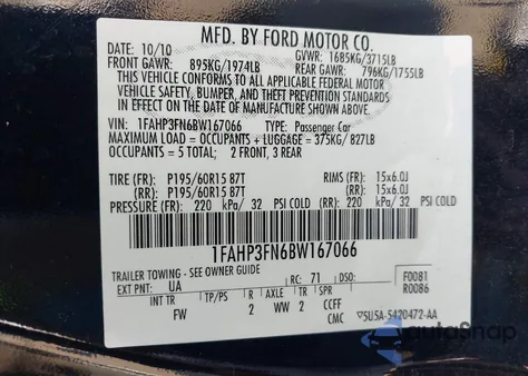 2011 Ford Focus Se from USA, damaged, VIN 1FAHP3FN6BW167066